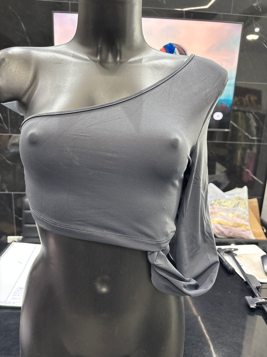 Top manga gris oscuro