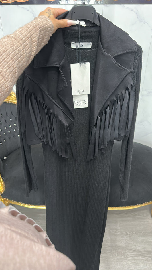 vestido flecos negro