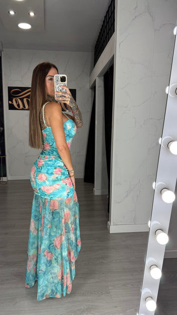 Vestido primavera turquesa