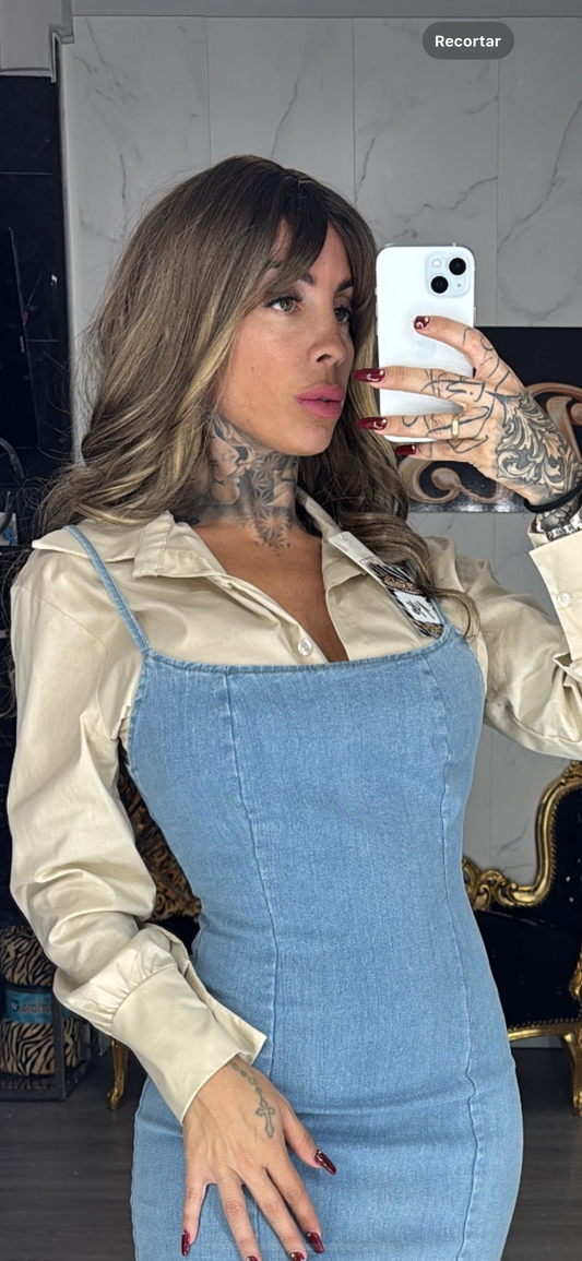 camisa beige corta
