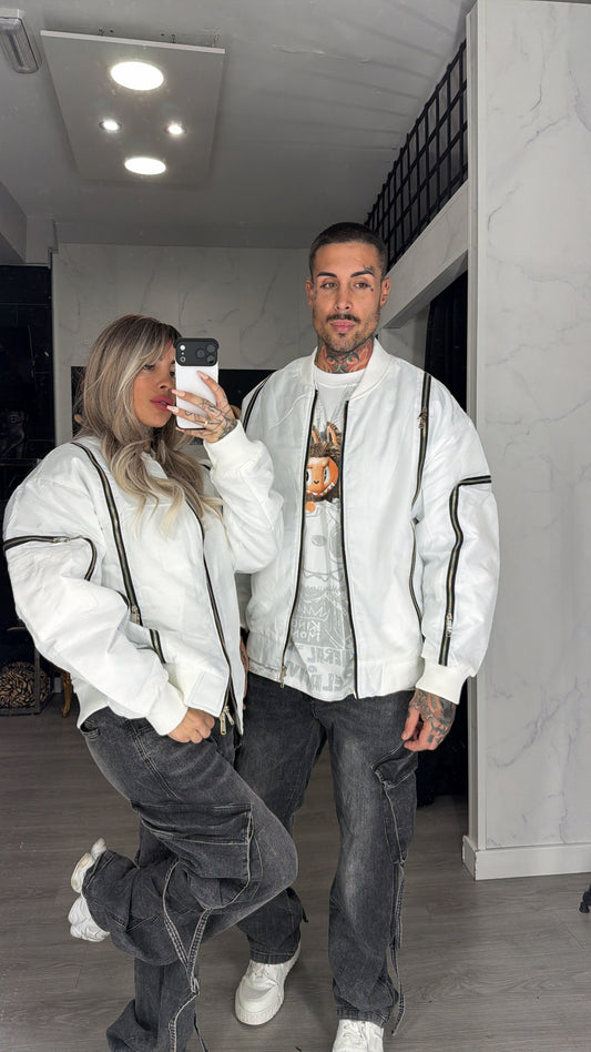 bomber cremallera blanca