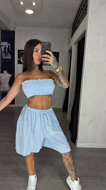 Conjunto vichy celeste