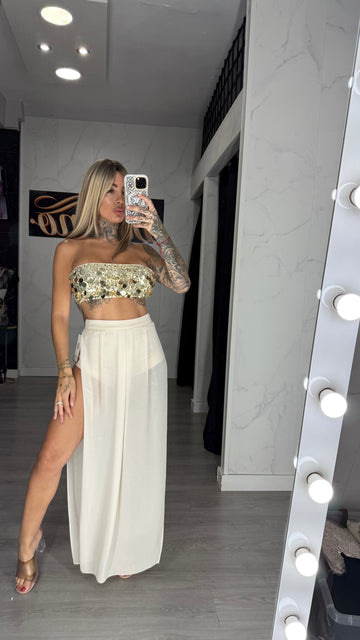 Falda gasa beige
