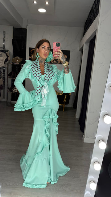 Vestido y pañuelo  turquesa