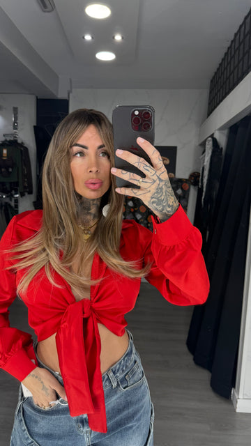 Camisa, seda, roja