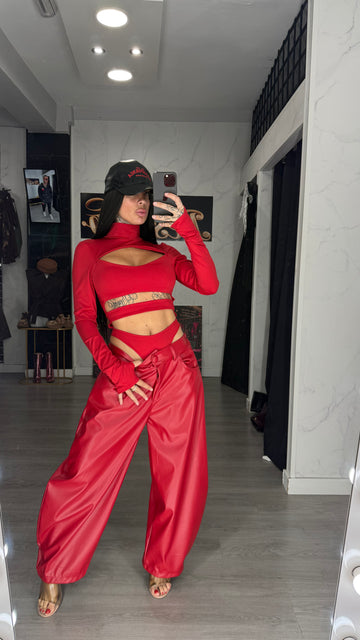 Pantalón cuero rojo