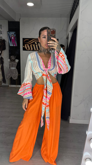Pantalón palazo, naranja
