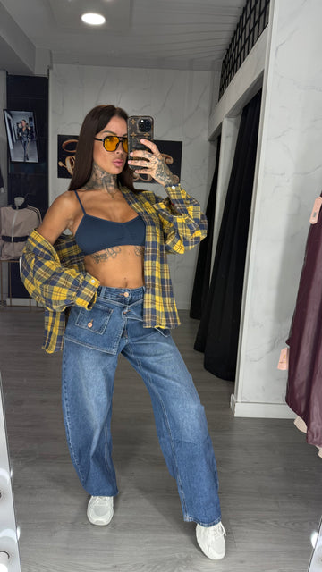 Camisa cuadro mostaza