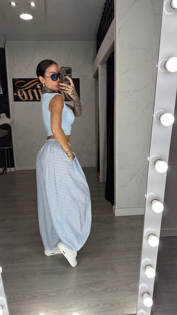 Pantalón  vichy celeste
