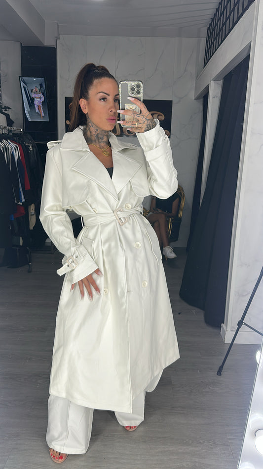 Gabardina poli piel blanca