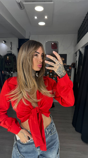 Camisa, seda, roja