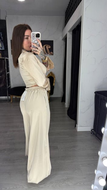 Pantalón raso beige
